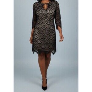 For Love & Lemons Rosalita Black Scalloped Lace Keyhole Mini Dress Size Medium